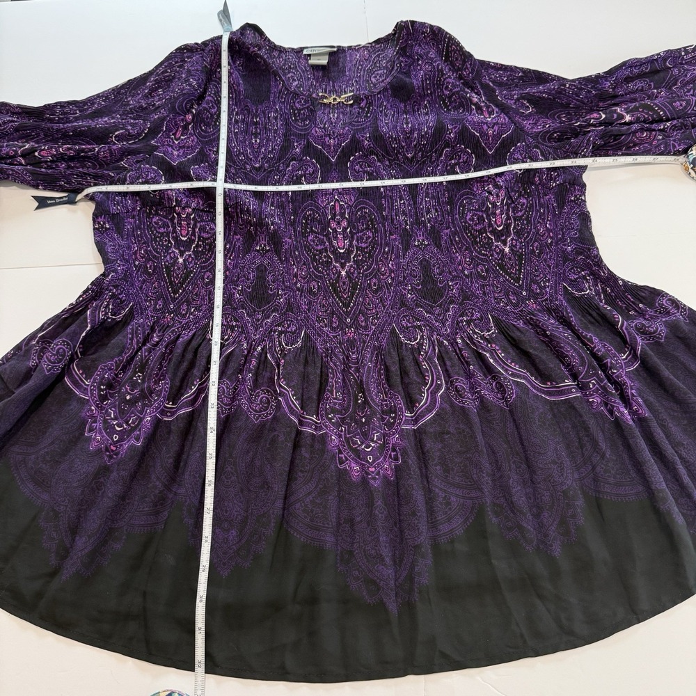 Catherines Purple Affinity Chain‎ Pleated Georgette 3/4 Sleeve Blouse Size 4X - Picture 6 of 8